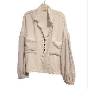 POL Textured Henley Pullover Cotton Size Large in White